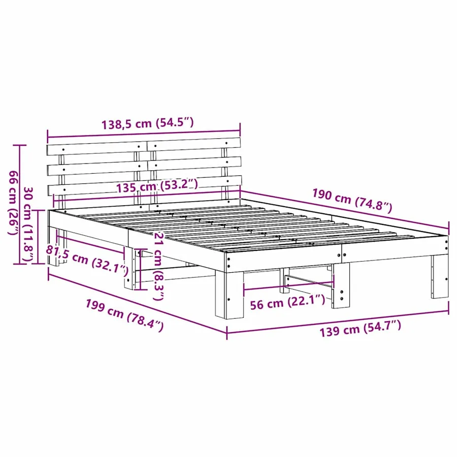 Cadre de lit avec tête de lit Brun cire 135 x 190 cm Pin massif - 10