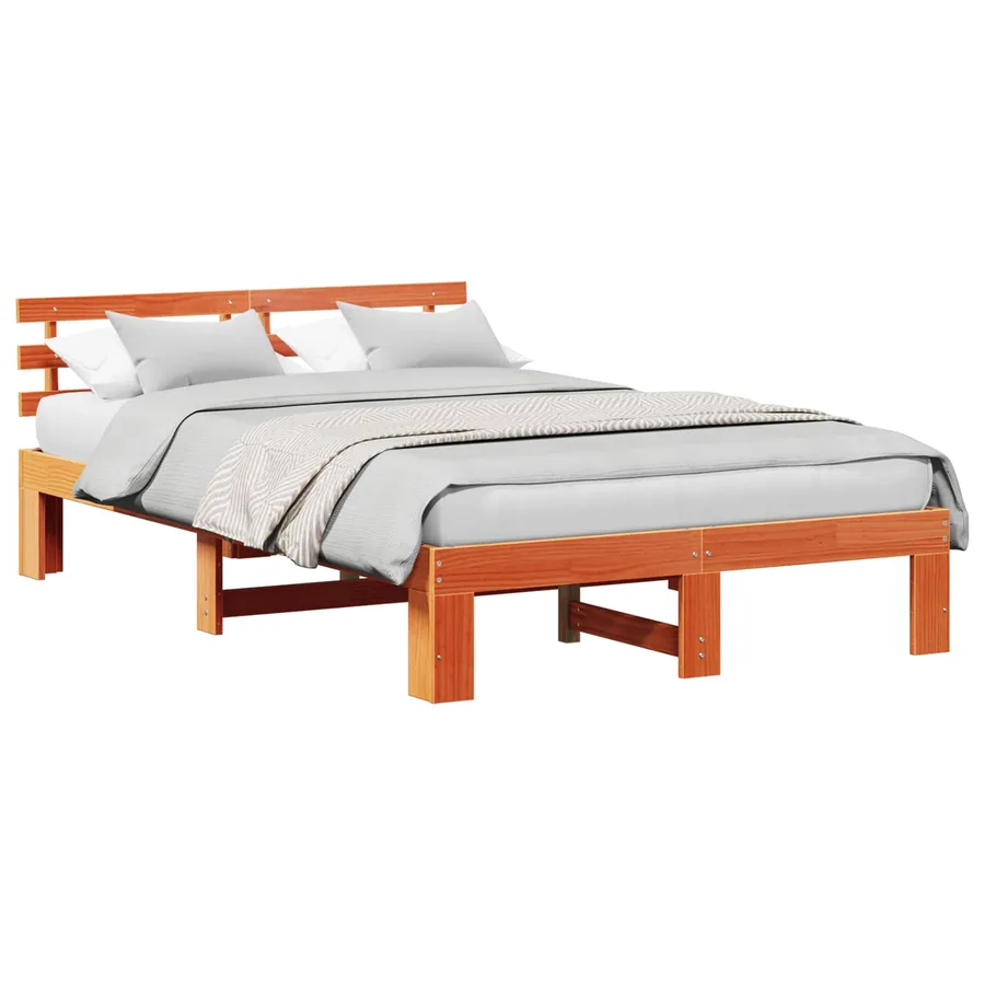 Cadre de lit avec tête de lit Brun cire 135 x 190 cm Pin massif - 2