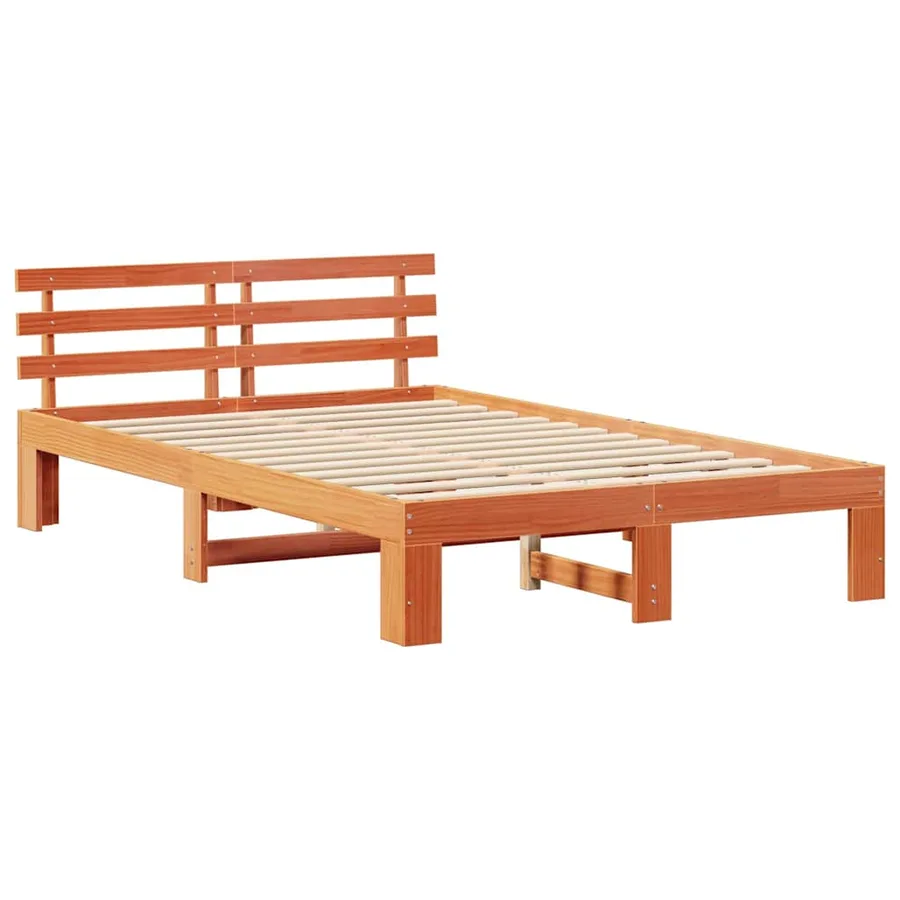 Cadre de lit avec tête de lit Brun cire 135 x 190 cm Pin massif - 4