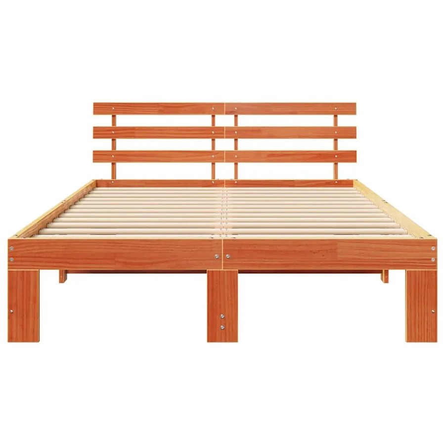 Cadre de lit avec tête de lit Brun cire 135 x 190 cm Pin massif - 5