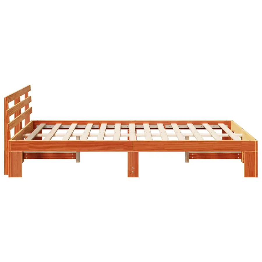 Cadre de lit avec tête de lit Brun cire 135 x 190 cm Pin massif - 6