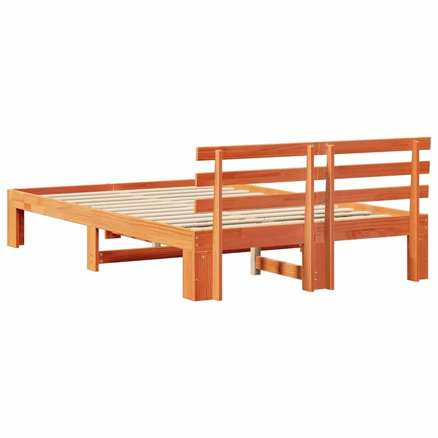Cadre de lit avec tête de lit Brun cire 135 x 190 cm Pin massif - 7