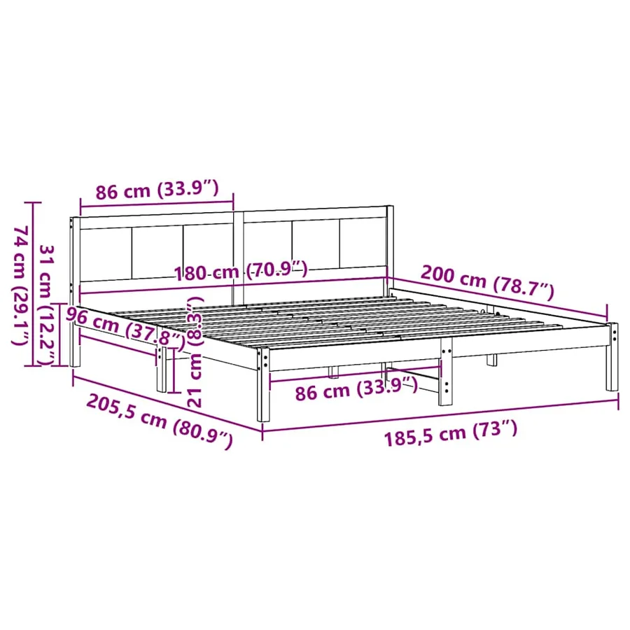 Cadre de lit Blanc 180 x 200 cm Bois de pin massif - 10