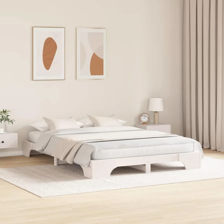 Cadre de lit Blanc 150 x 200 cm Pin massif - 3