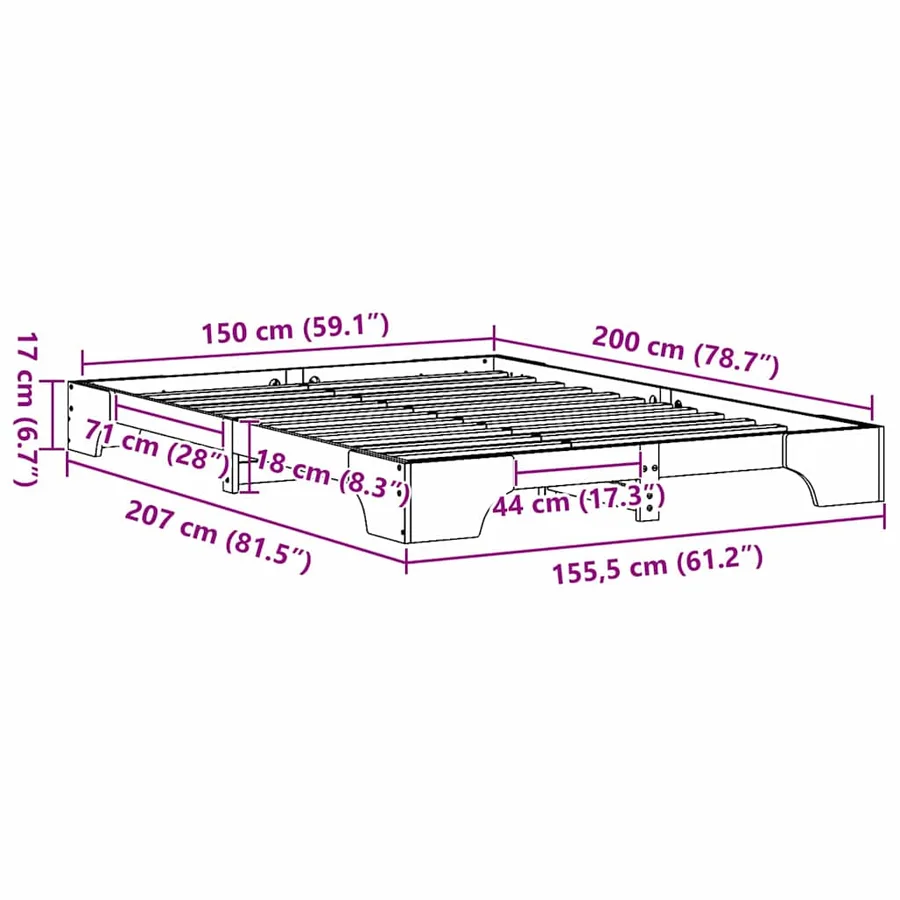 Cadre de lit Blanc 150 x 200 cm Pin massif - 8