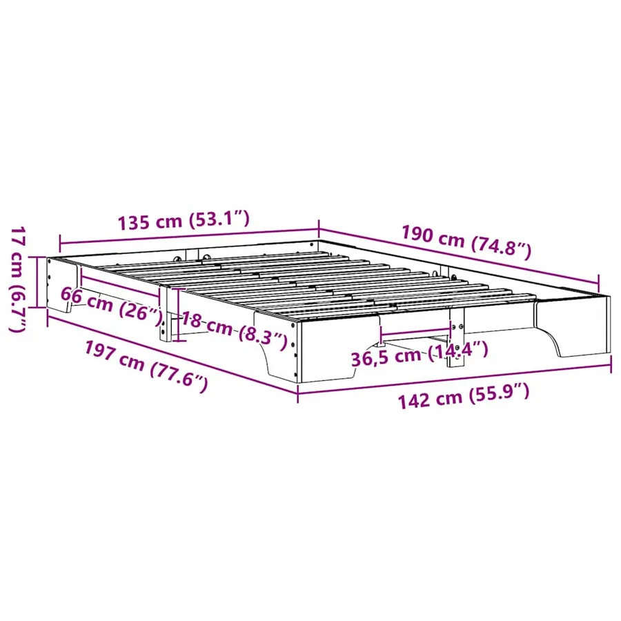 Cadre de lit Blanc 135 x 190 cm Pin massif - 8