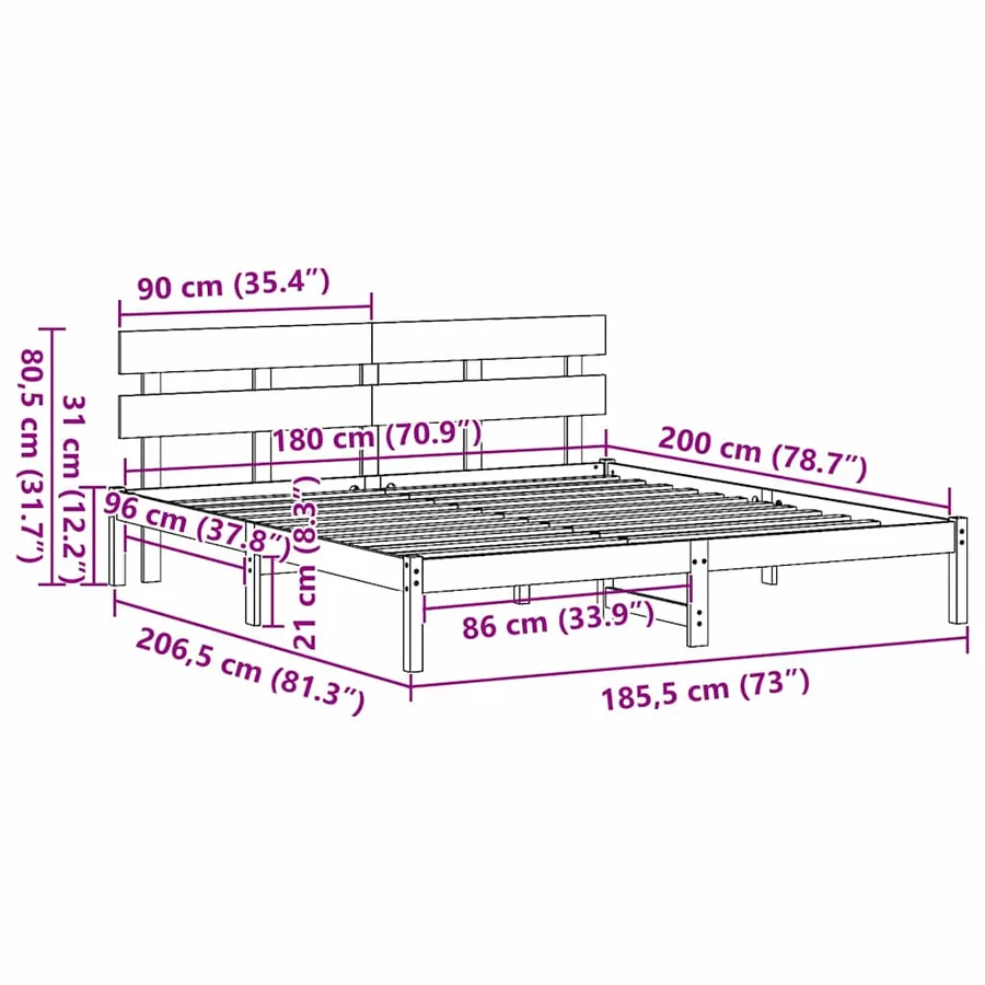 Cadre de lit Marron 180 x 200 cm Bois de pin massif - 10