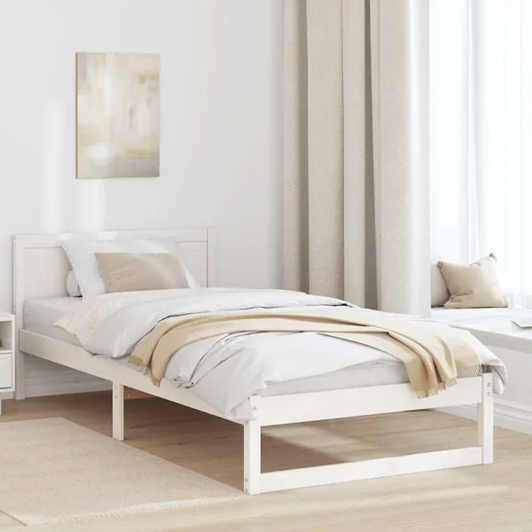 Cadre de lit avec tête de lit Blanc 90 x 190 cm Pin massif