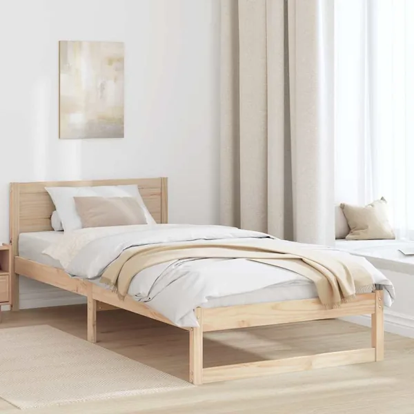 Cadre de lit avec tête de lit Naturel 90 x 200 cm Pin massif