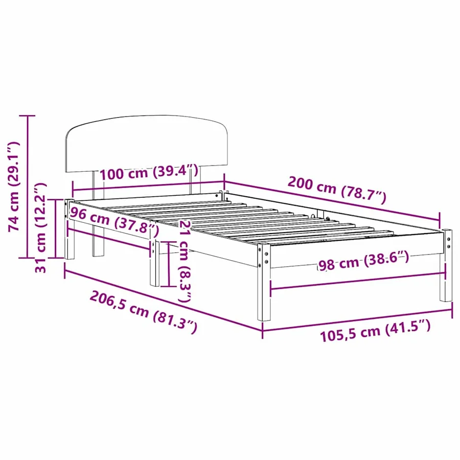 Cadre de lit avec tête de lit Brun cire 100 x 200 cm Pin massif - 10