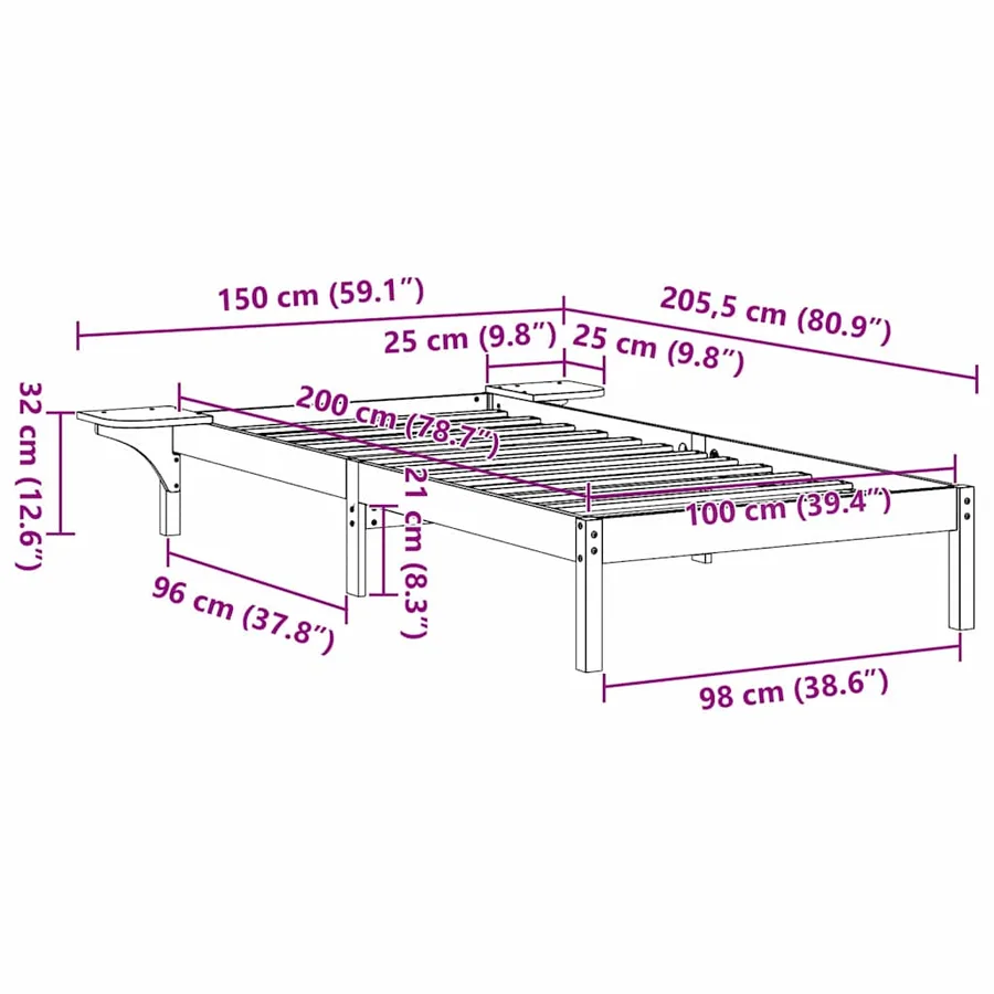 Cadre de lit Naturel 100 x 200 cm Pin massif - 10