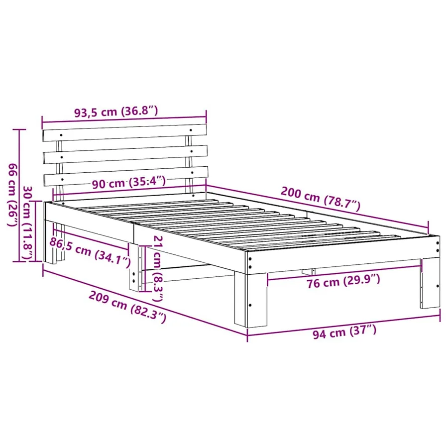 Cadre de lit avec tête de lit Blanc 90 x 200 cm Pin massif - 10