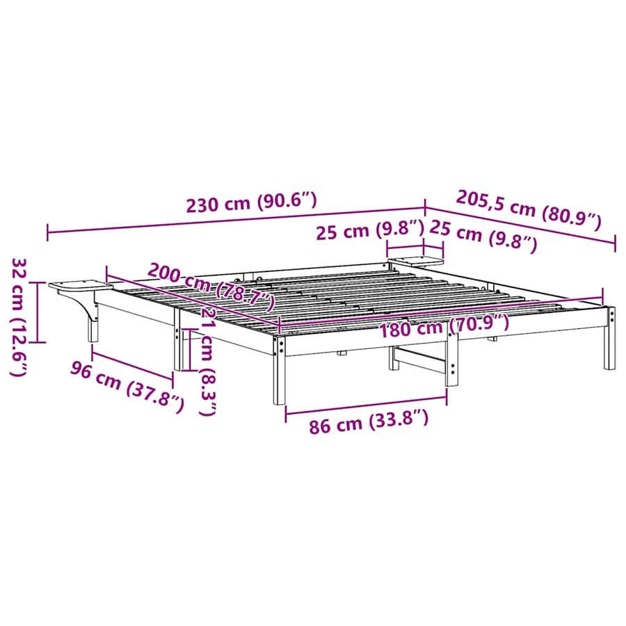 Cadre de lit Naturel 180 x 200 cm Pin massif - 10