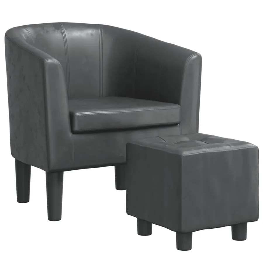 Fauteuil avec repose-pied gris similicuir - 2