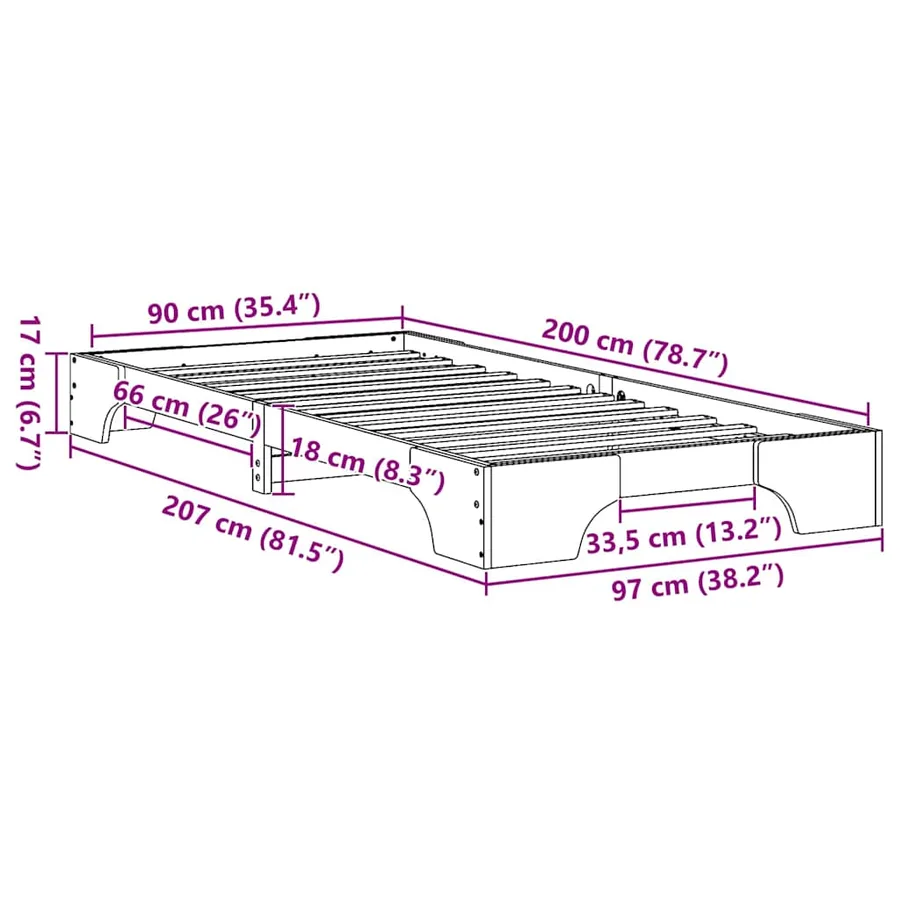Cadre de lit Blanc 90 x 200 cm Pin massif - 10