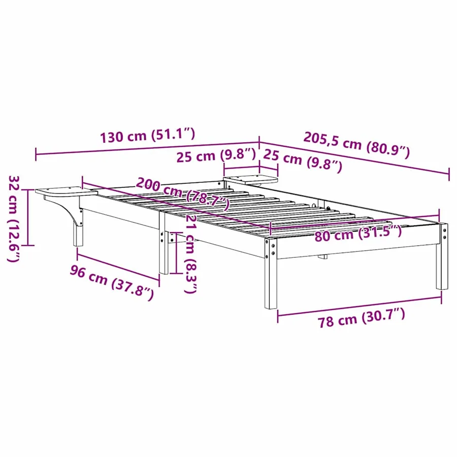 Cadre de lit Blanc 80 x 200 cm Pin massif - 8