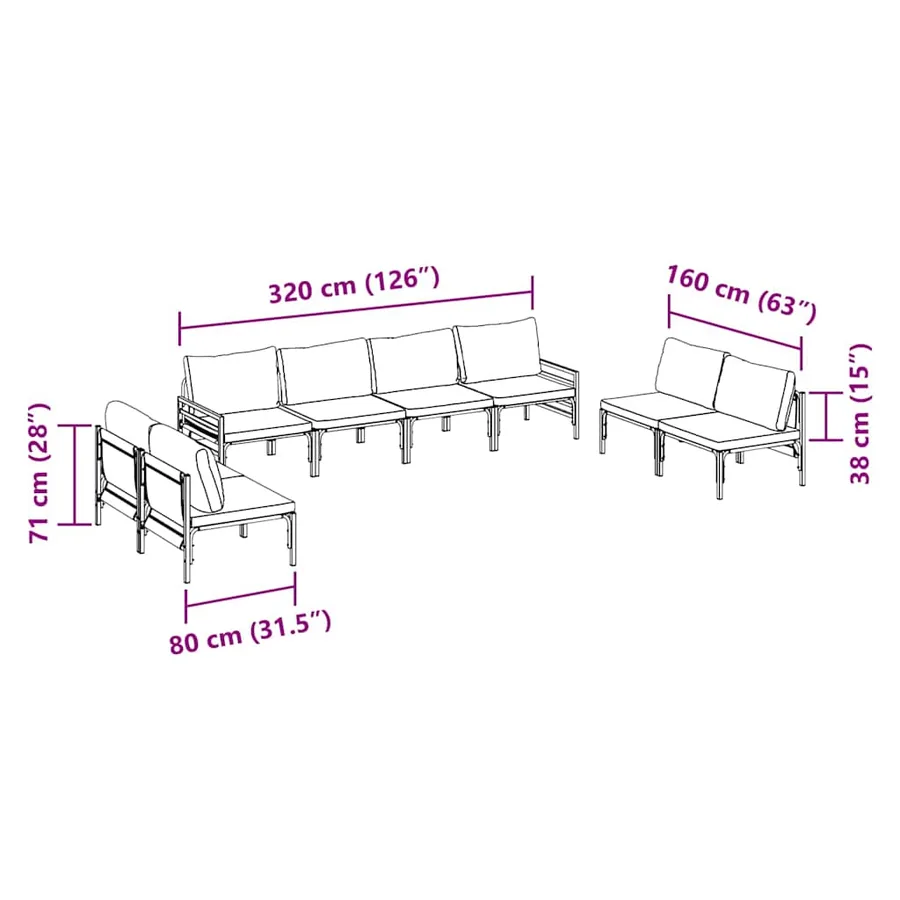 Ensemble de canapé de jardin avec coussin 8 pcs Noir Acier - 10