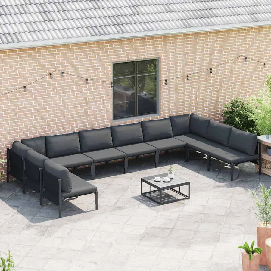 Ensemble de canapé de jardin avec coussin 11 pcs Noir Acier - 3