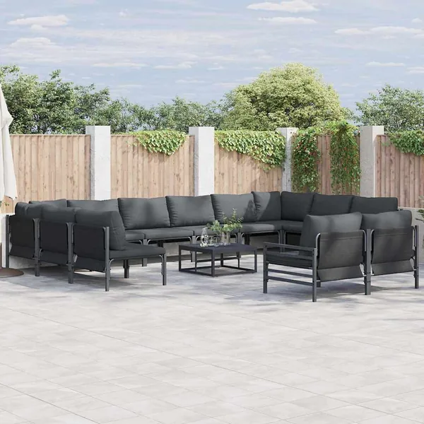 Ensemble de canapé de jardin avec coussin 12 pcs Noir Acier