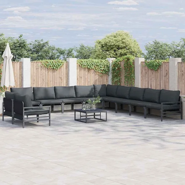 Ensemble de canapé de jardin avec coussin 12 pcs Noir Acier