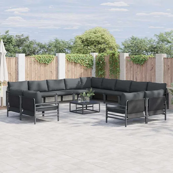 Ensemble de canapé de jardin avec coussin 14 pcs Noir Acier