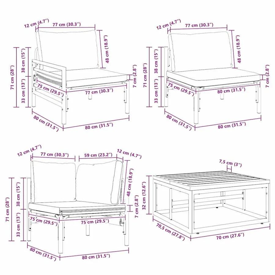 Ensemble de canapé de jardin avec coussin 14 pcs Noir Acier - 14