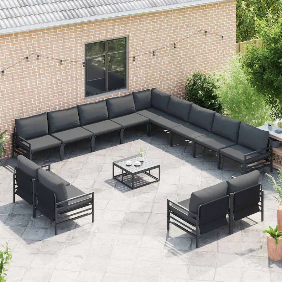 Ensemble de canapé de jardin avec coussin 14 pcs Noir Acier - 3