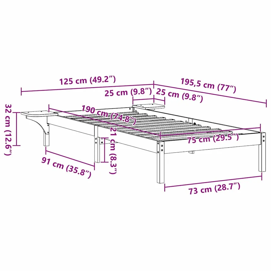 Cadre de lit Brun cire 75 x 190 cm Pin massif - 10