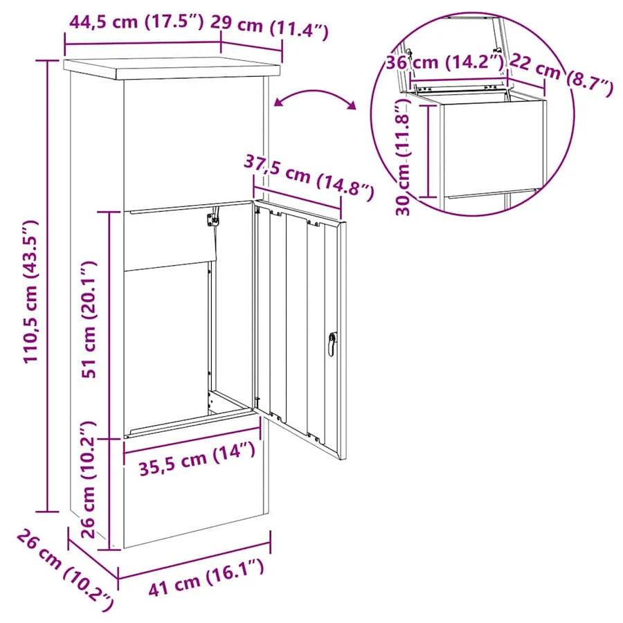 Boîte de dépôt de colis Anthracite 44,5 x 29 x 110,5 cm Acier - 16