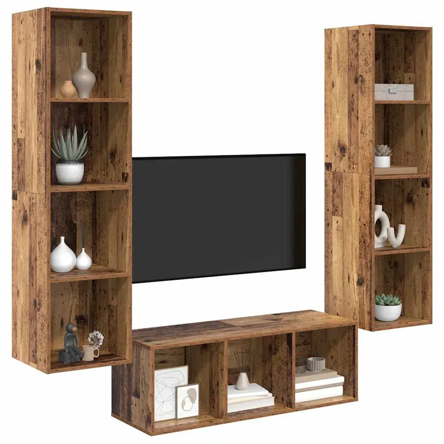 Ensemble meuble TV 3 pcs Bois Ancien Bois d'ingénierie - 3