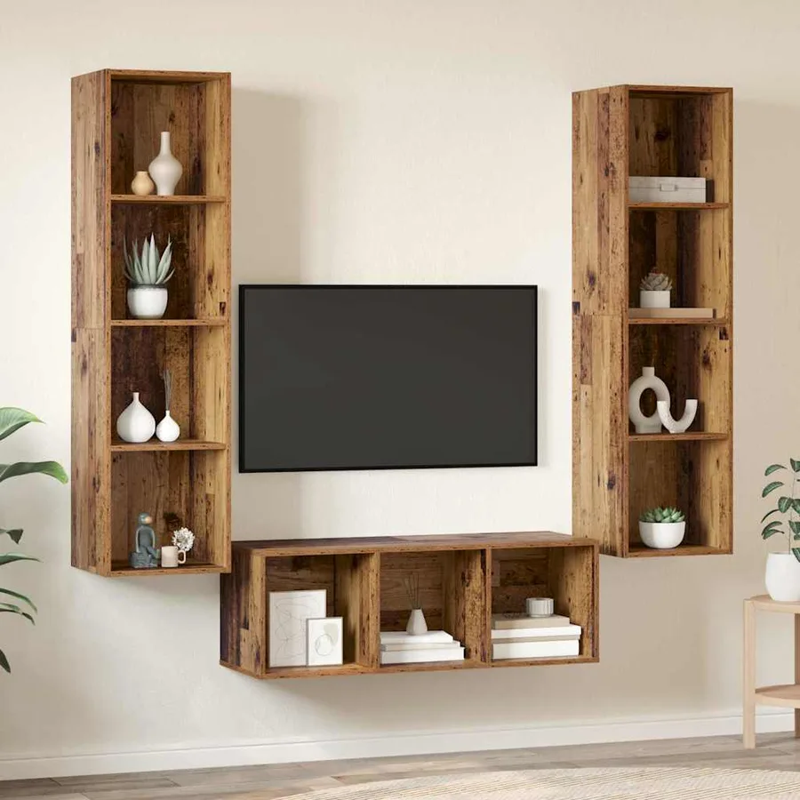 Ensemble meuble TV 3 pcs Bois Ancien Bois d'ingénierie - 4