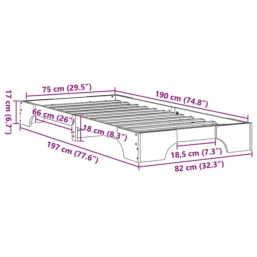 Cadre de lit Naturel 75 x 190 cm Pin massif - 8