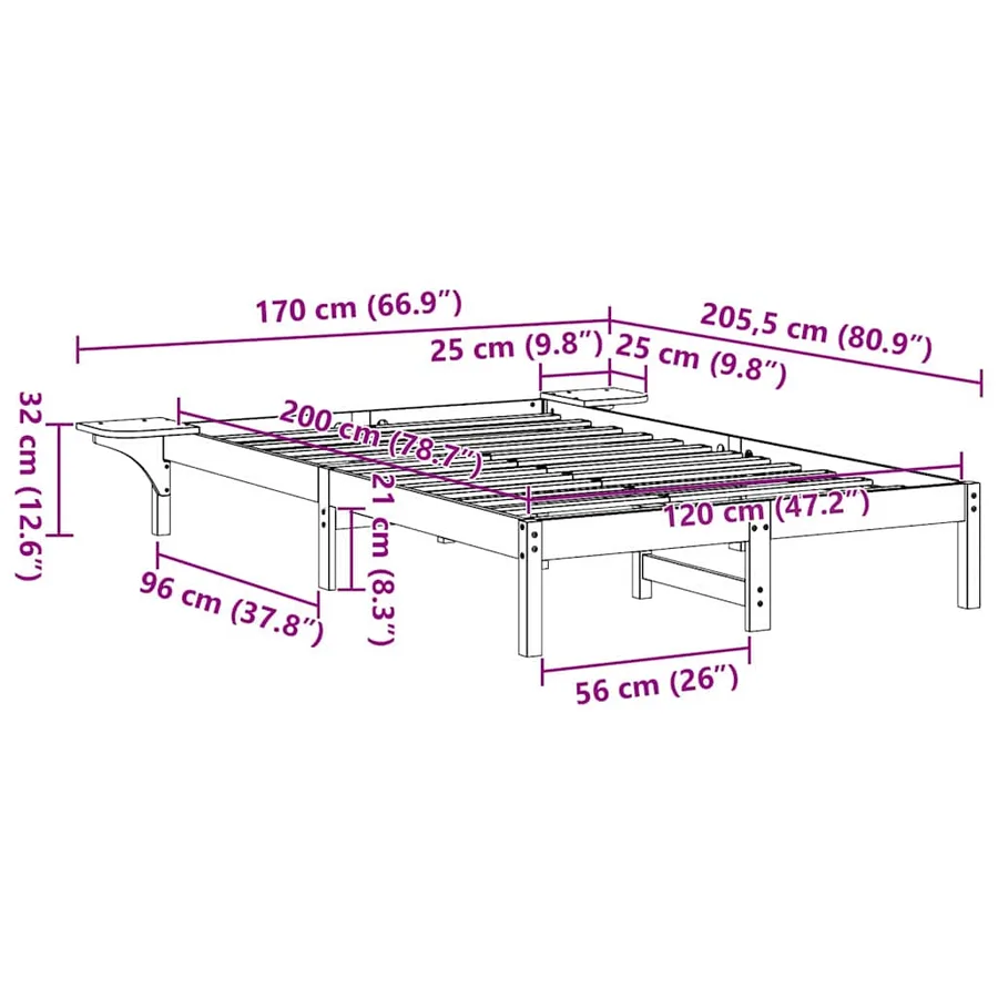 Cadre de lit Brun cire 120 x 200 cm Pin massif - 10
