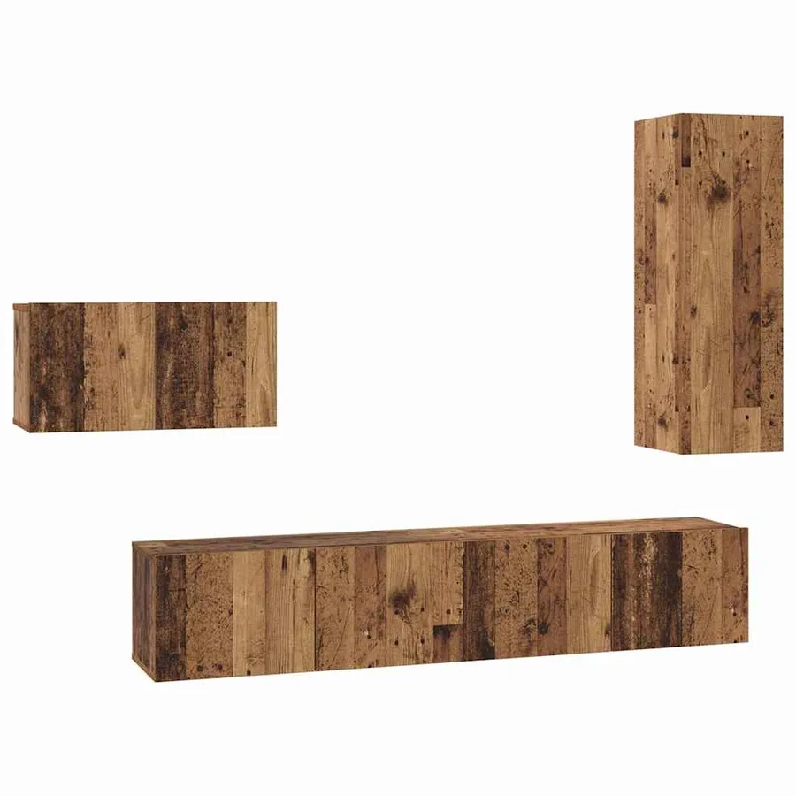 Ensemble meuble TV 4 pcs Bois Ancien Bois d'ingénierie - 2