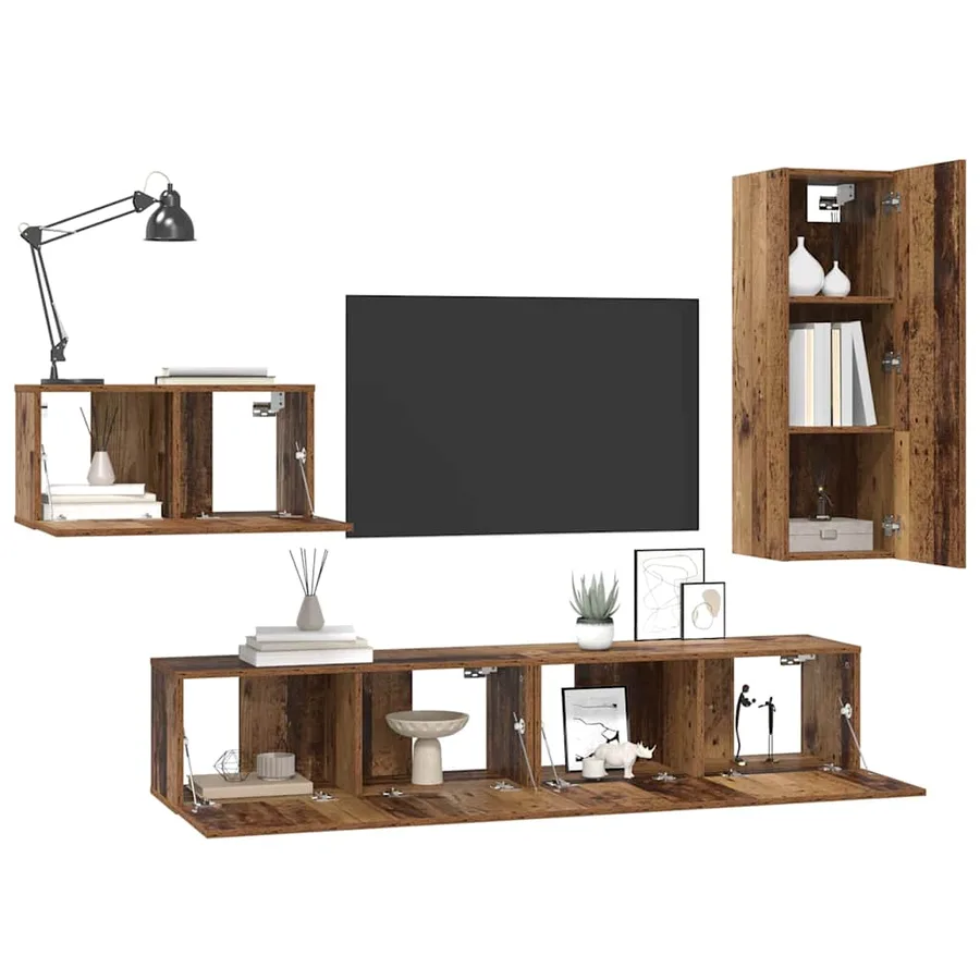 Ensemble meuble TV 4 pcs Bois Ancien Bois d'ingénierie - 3