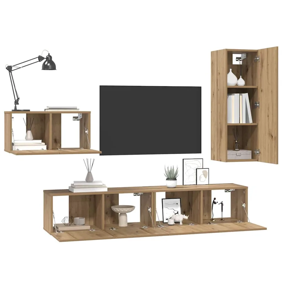 Ensemble meuble TV 4 pcs Chêne artisanal Bois d'ingénierie - 3