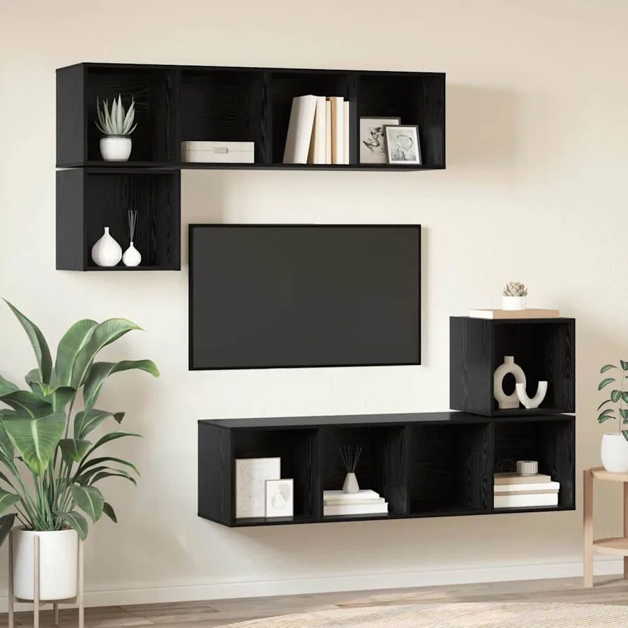 Ensemble meuble TV 4 pcs Chêne noir Bois d'ingénierie