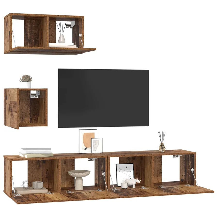 Ensemble meuble TV 3 pcs Bois Ancien Bois d'ingénierie - 3
