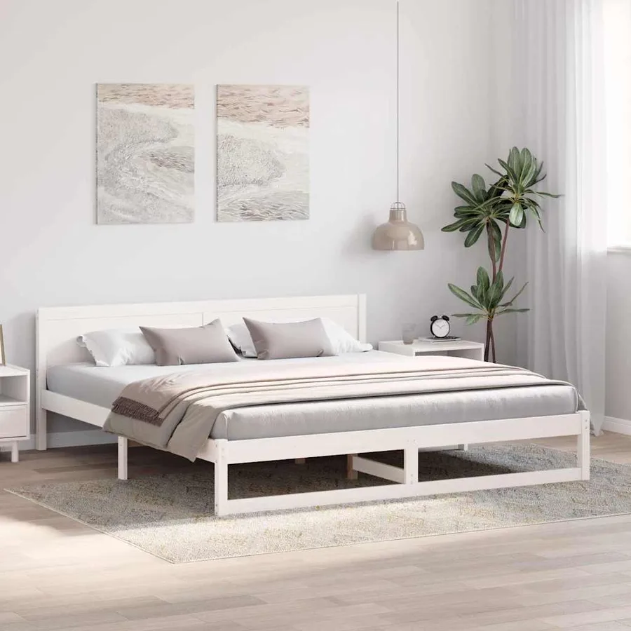 Cadre de lit avec tête de lit Blanc 180 x 200 cm Pin massif - 3