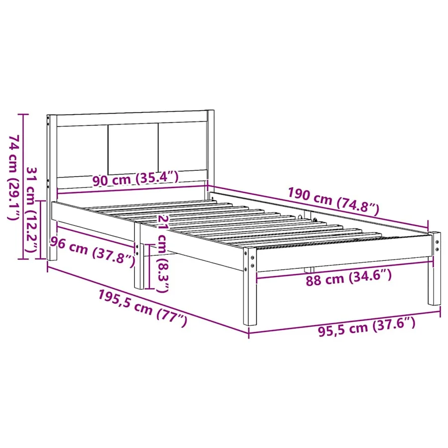 Cadre de lit Marron 90 x 190 cm Bois de pin massif - 10