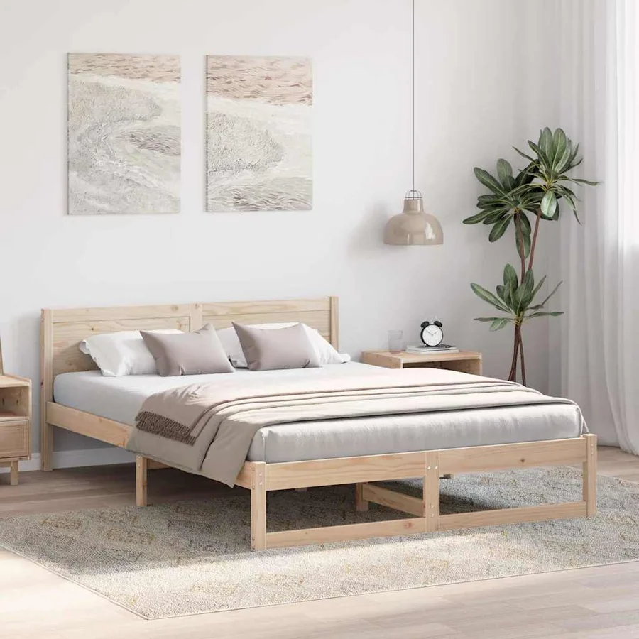 Cadre de lit avec tête de lit Naturel 150 x 200 cm Pin massif - 3
