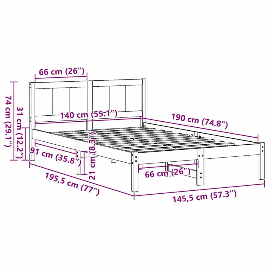 Cadre de lit Marron 140 x 190 cm Bois de pin massif - 10