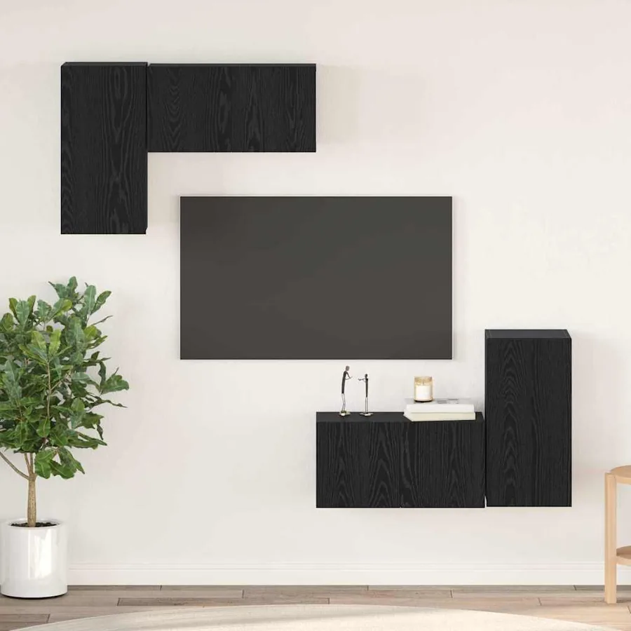 Ensemble meuble TV Montage mural Chêne noir Bois d'ingénierie