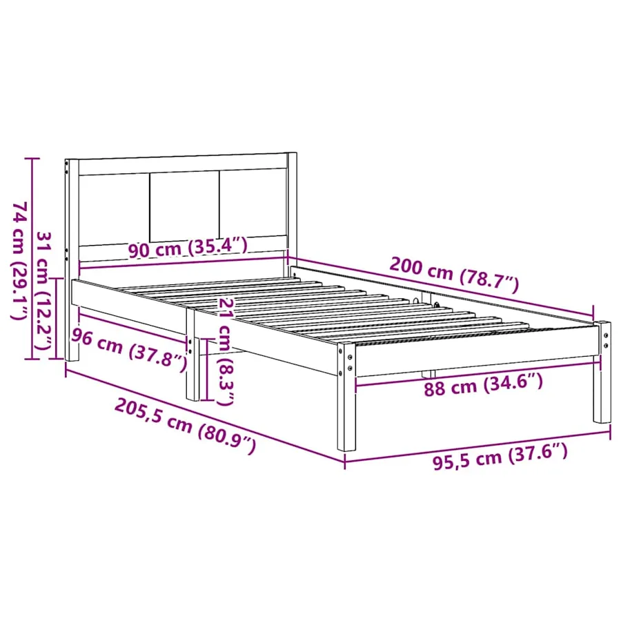Cadre de lit Marron 90 x 200 cm Bois de pin massif - 10