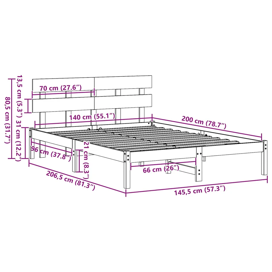 Cadre de lit Marron 140 x 200 cm Bois de pin massif - 11