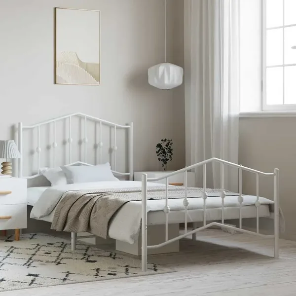 Cadre de lit métal sans matelas et pied de lit blanc 100x200 cm