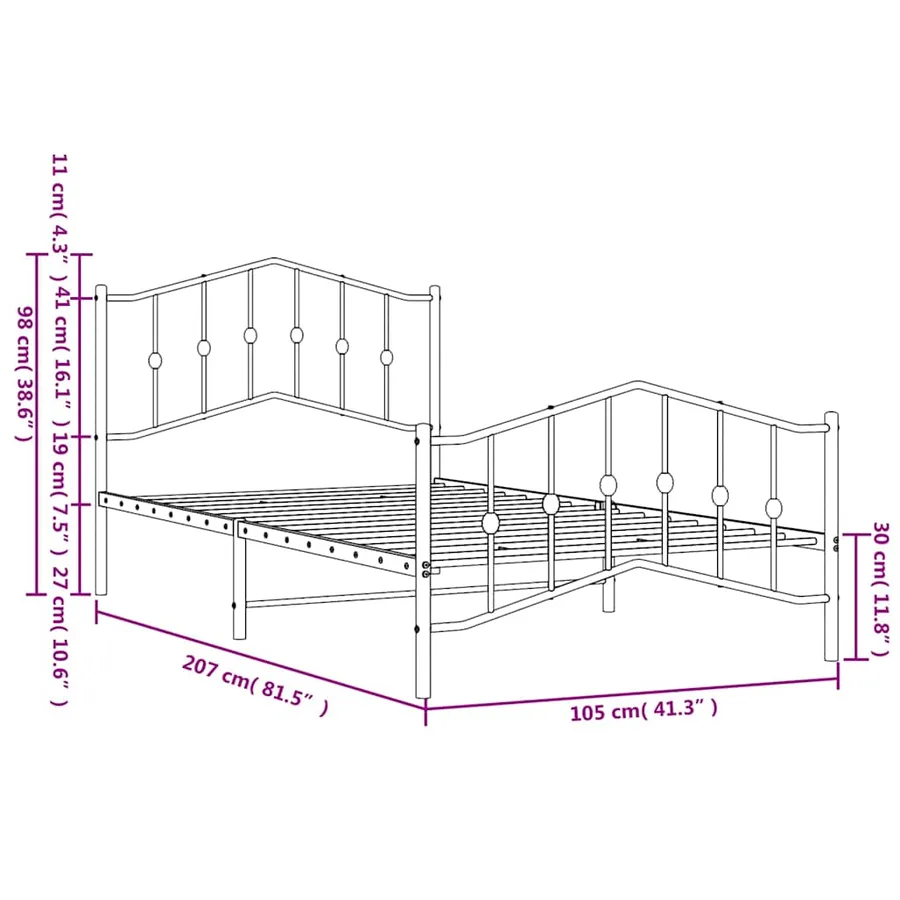 Cadre de lit métal sans matelas et pied de lit blanc 100x200 cm - 10