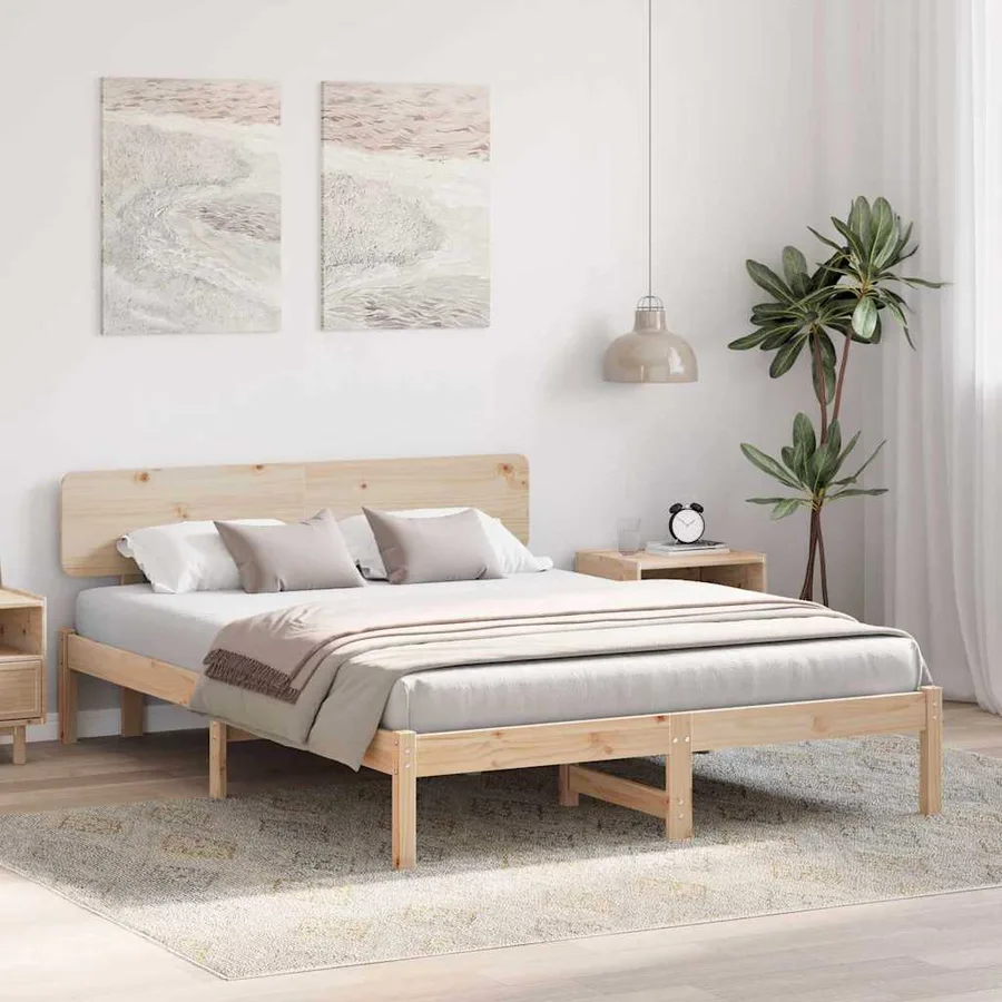 Cadre de lit avec tête de lit Naturel 160 x 200 cm Pin massif - 3