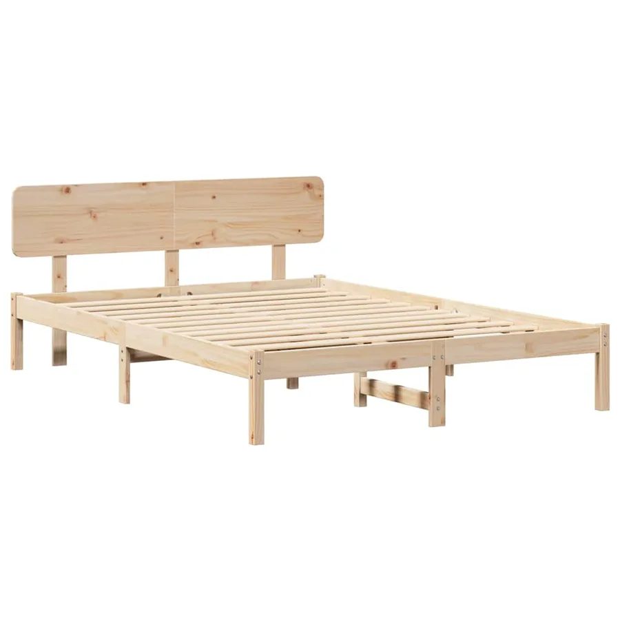 Cadre de lit avec tête de lit Naturel 160 x 200 cm Pin massif - 4