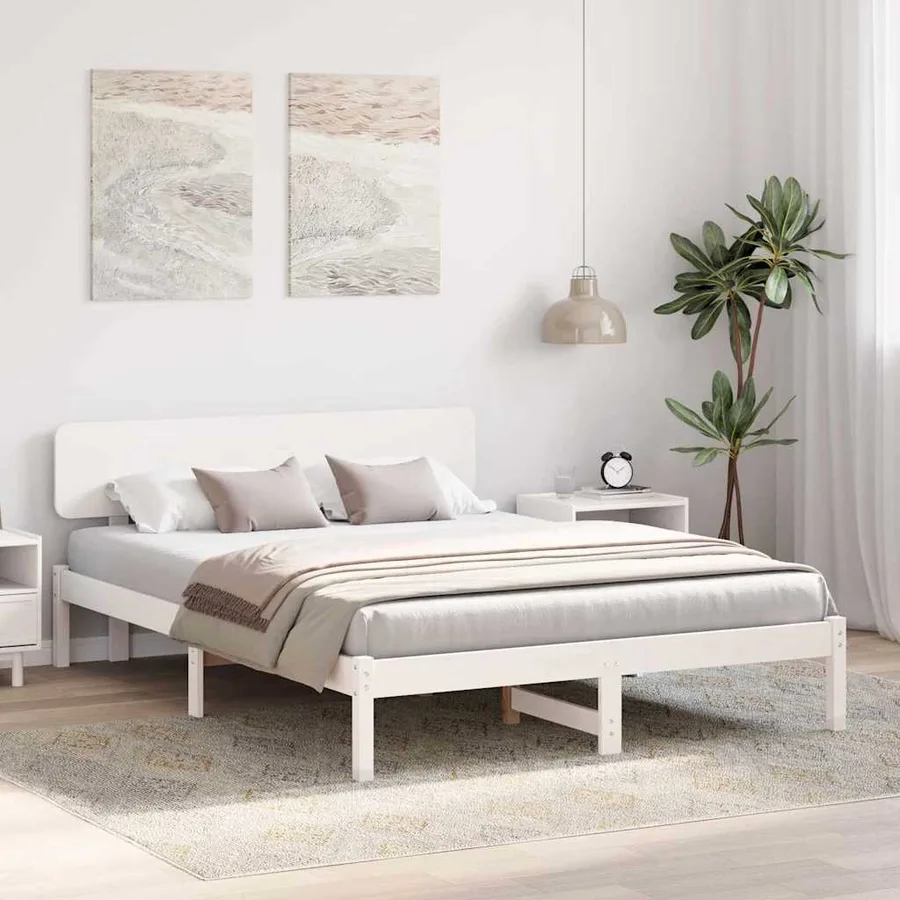 Cadre de lit avec tête de lit Blanc 200 x 200 cm Pin massif - 3